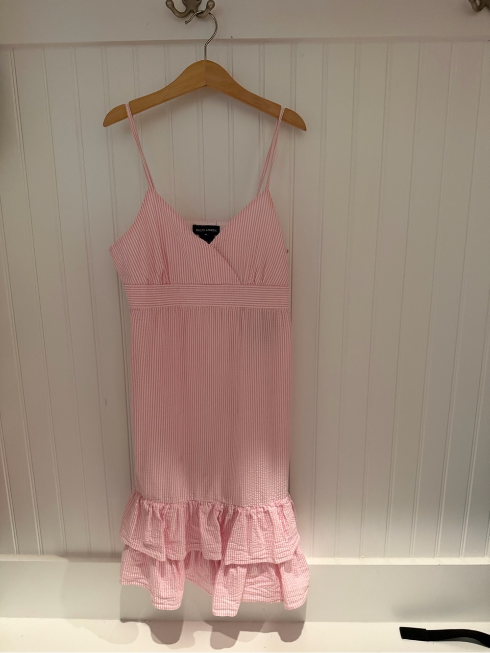 Ralph Lauren Pink Striped Ruffle-Hem Slip Dress